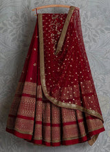 Load image into Gallery viewer, Embroidered Georgette Lehenga Set with Net Dupatta and Banglori Silk Blouse ClothsVilla