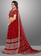 Load image into Gallery viewer, Embroidered Georgette Lehenga Set with Net Dupatta and Banglori Silk Blouse ClothsVilla