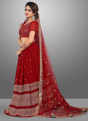 Embroidered Georgette Lehenga Set with Net Dupatta and Banglori Silk Blouse ClothsVilla
