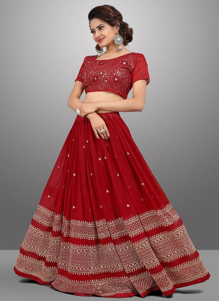 Embroidered Georgette Lehenga Set with Net Dupatta and Banglori Silk Blouse ClothsVilla