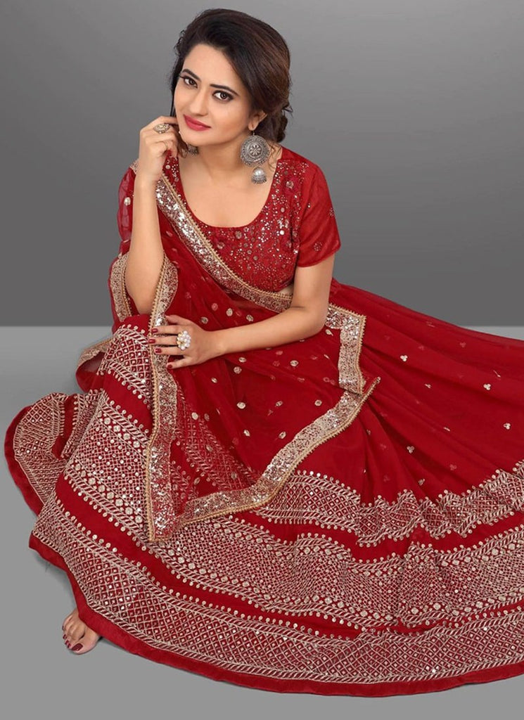 Embroidered Georgette Lehenga Set with Net Dupatta and Banglori Silk Blouse ClothsVilla