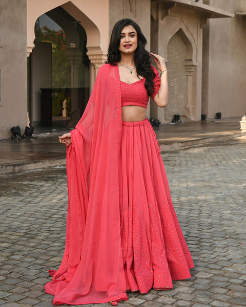 Embroidered Georgette Lehenga Set with Dupatta ClothsVilla Main image