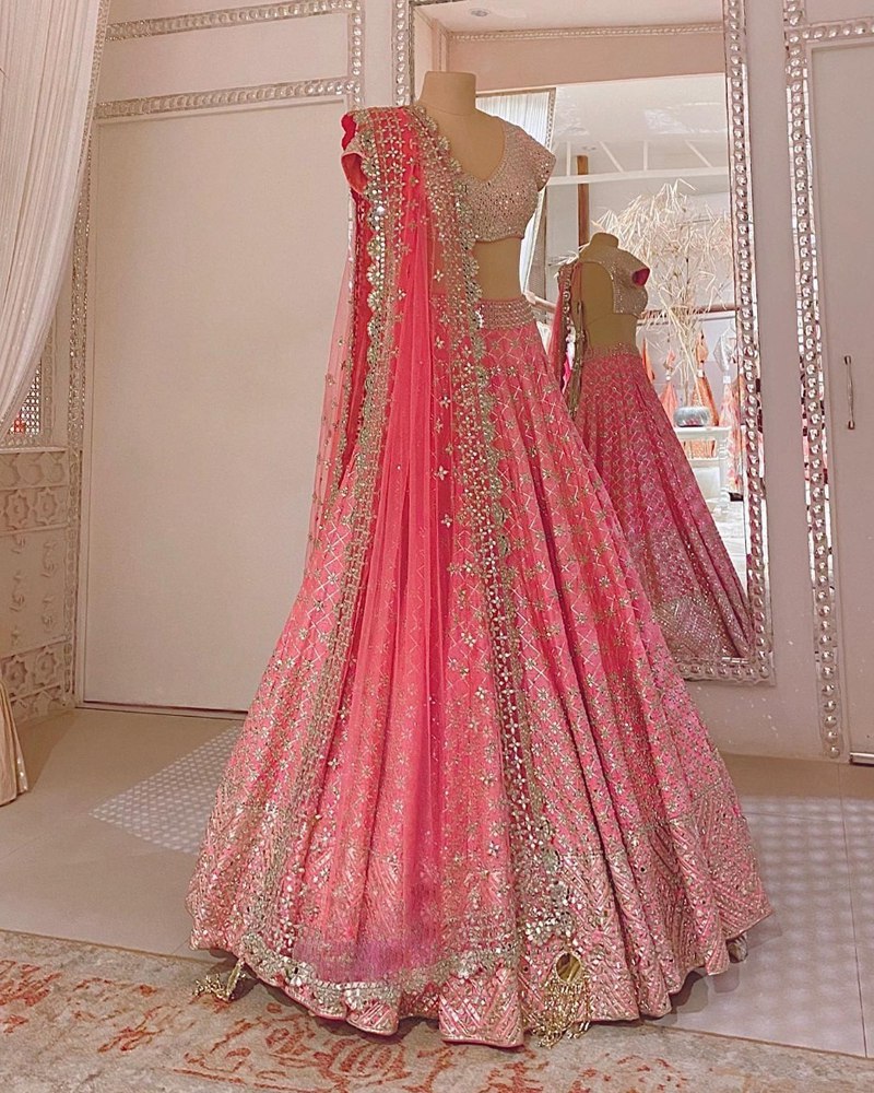 Embroidered Georgette Lehenga Fabric with Sequin & Mirror Work ClothsVilla