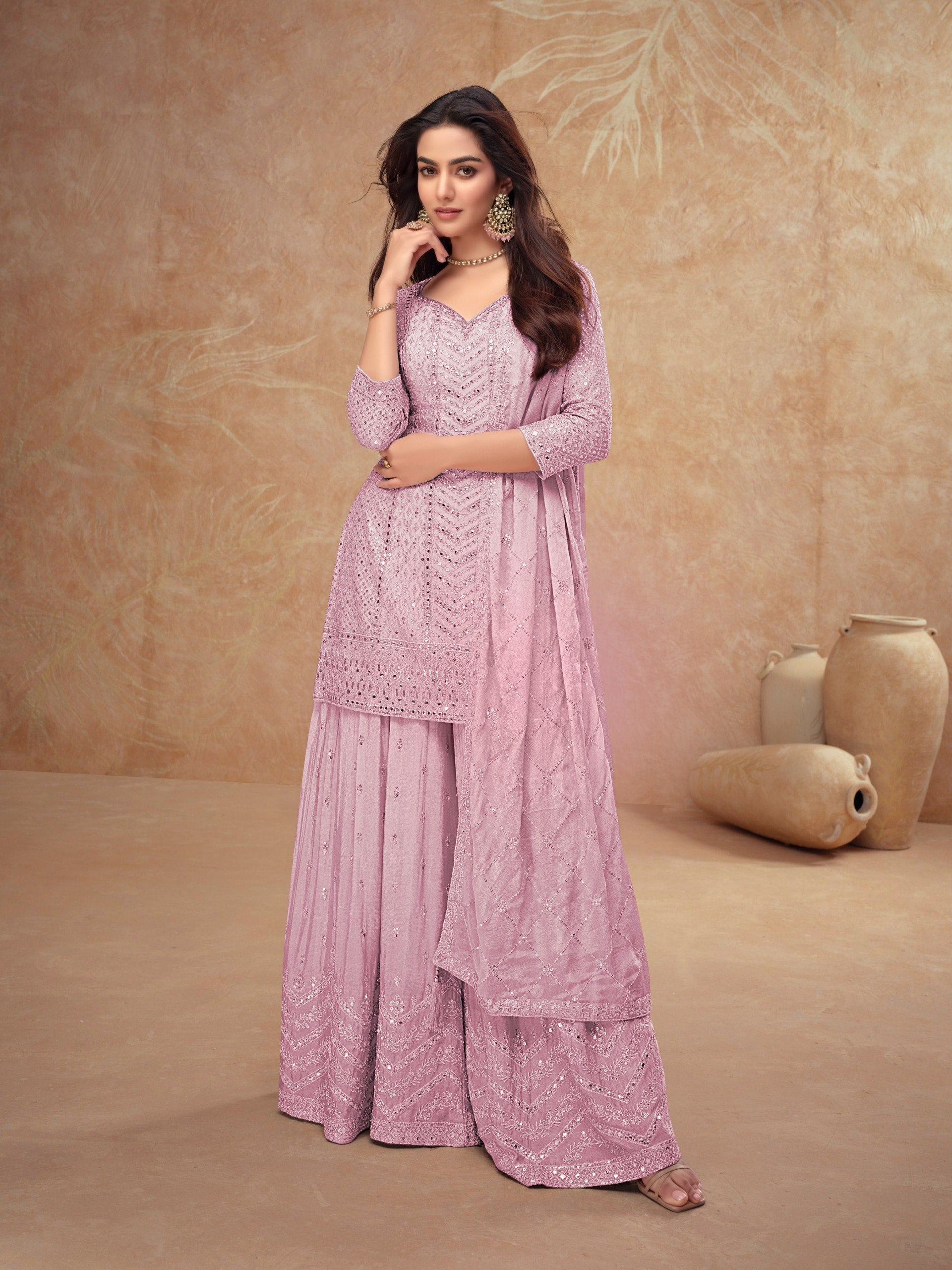 Embroidered Kurta Palazzo Set ClothsVilla Main image