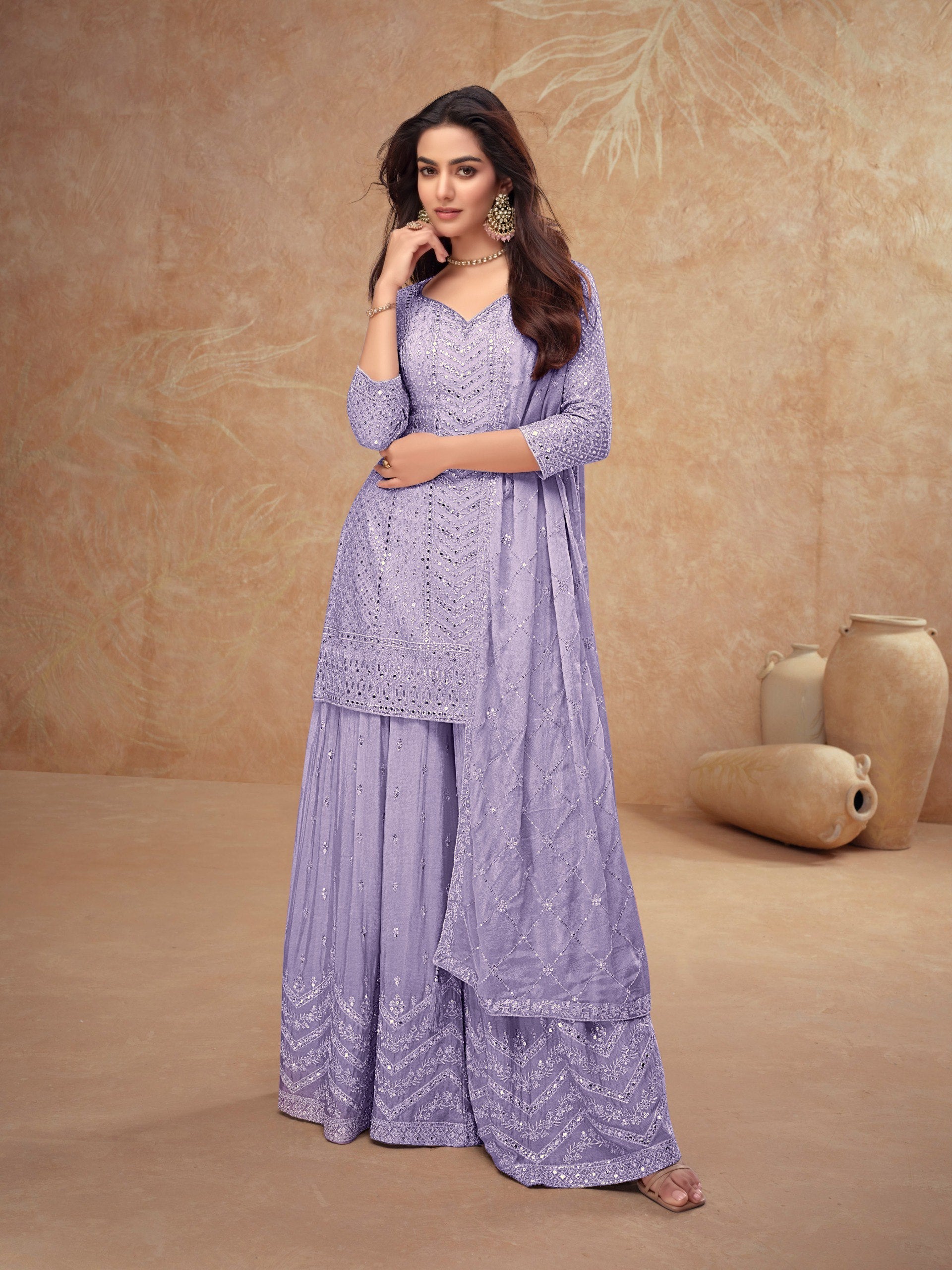 Embroidered Kurta Palazzo Set Secondary image