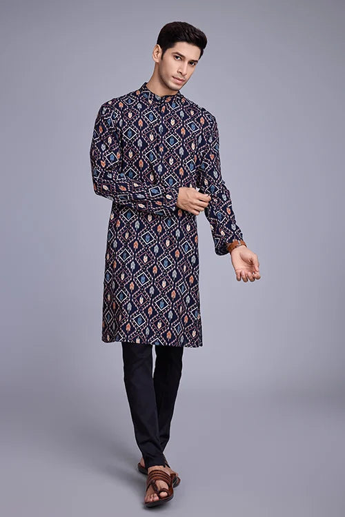 Exclusive Printed Navy Blue Kurta for Mens Wear Collection Clothsvilla