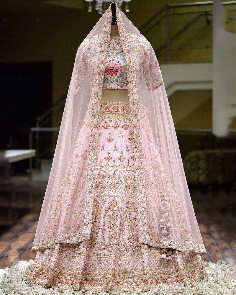 Embroidered Lehenga Set in Silk and Net Fabric ClothsVilla