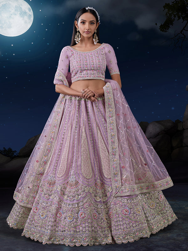 Embroidered Pink Lehenga Choli Set - Soft Net, Thread & Sequin Work ClothsVilla