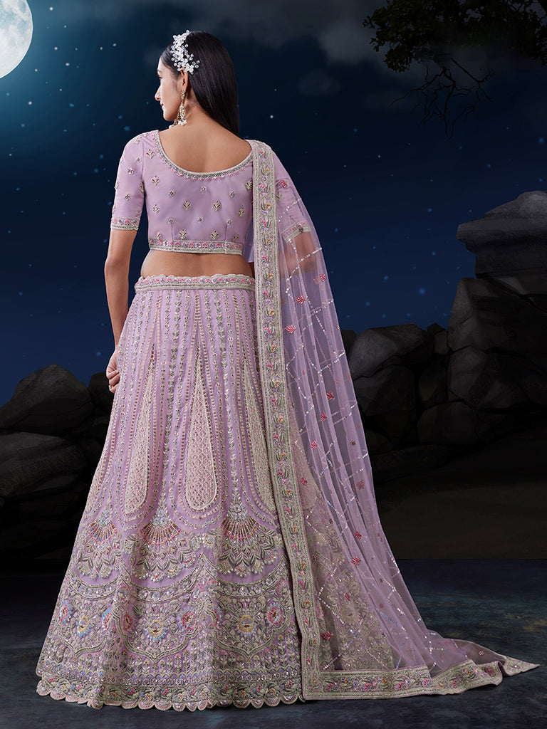 Embroidered Pink Lehenga Choli Set - Soft Net, Thread & Sequin Work ClothsVilla