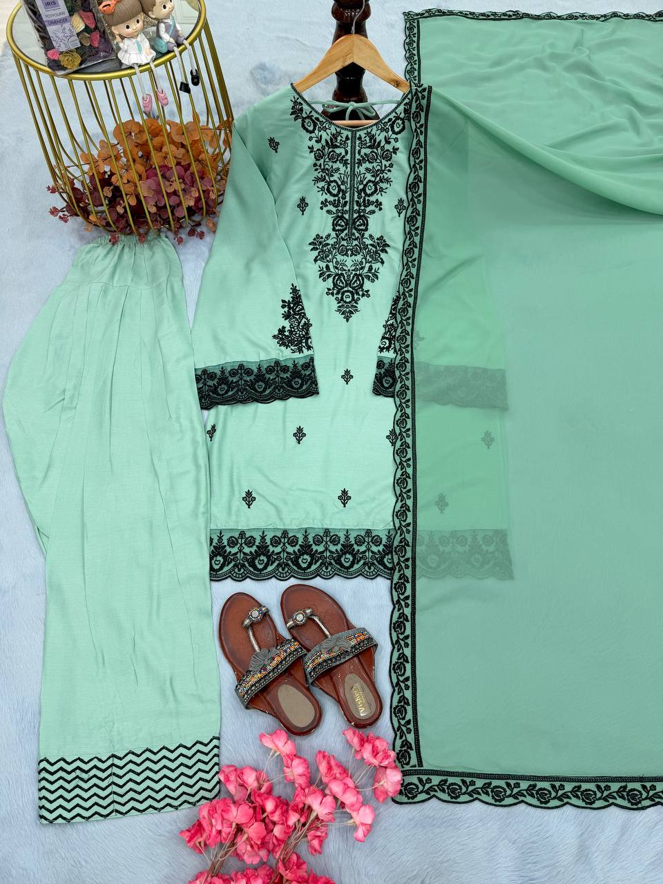 Embroidered Rayon Kurti Palazzo Set ClothsVilla