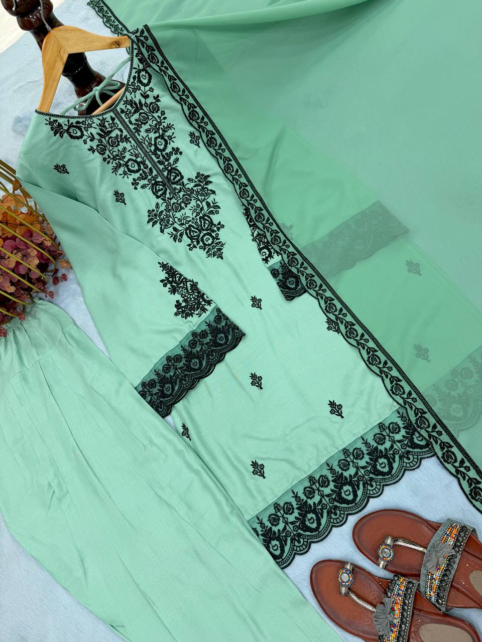 Embroidered Rayon Kurti Palazzo Set ClothsVilla