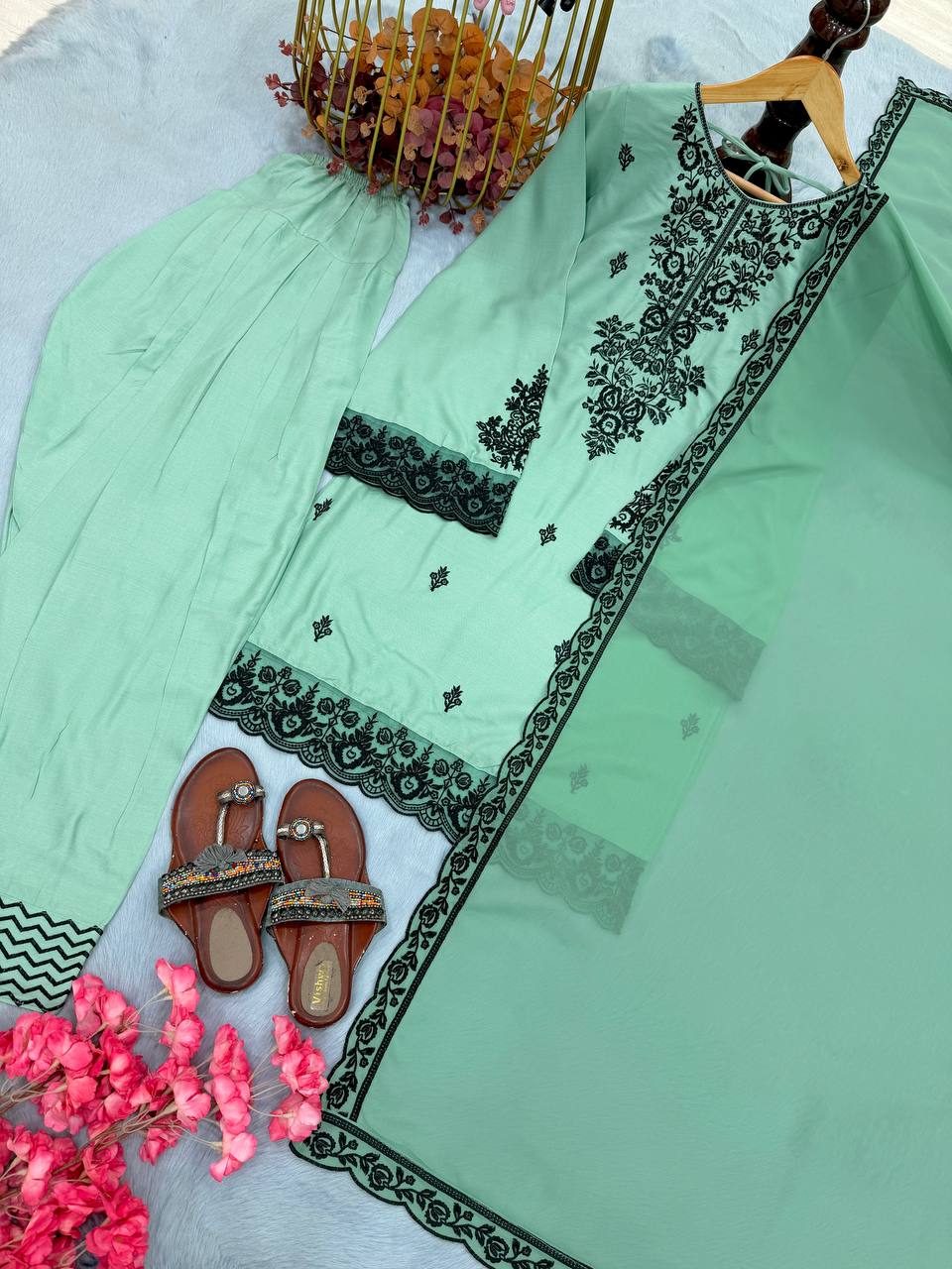 Embroidered Rayon Kurti Palazzo Set ClothsVilla