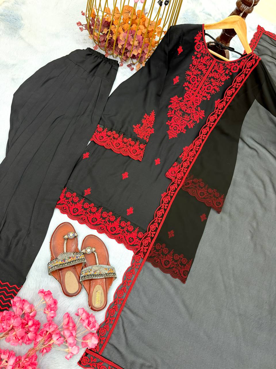 Embroidered Rayon Kurti Palazzo Set ClothsVilla