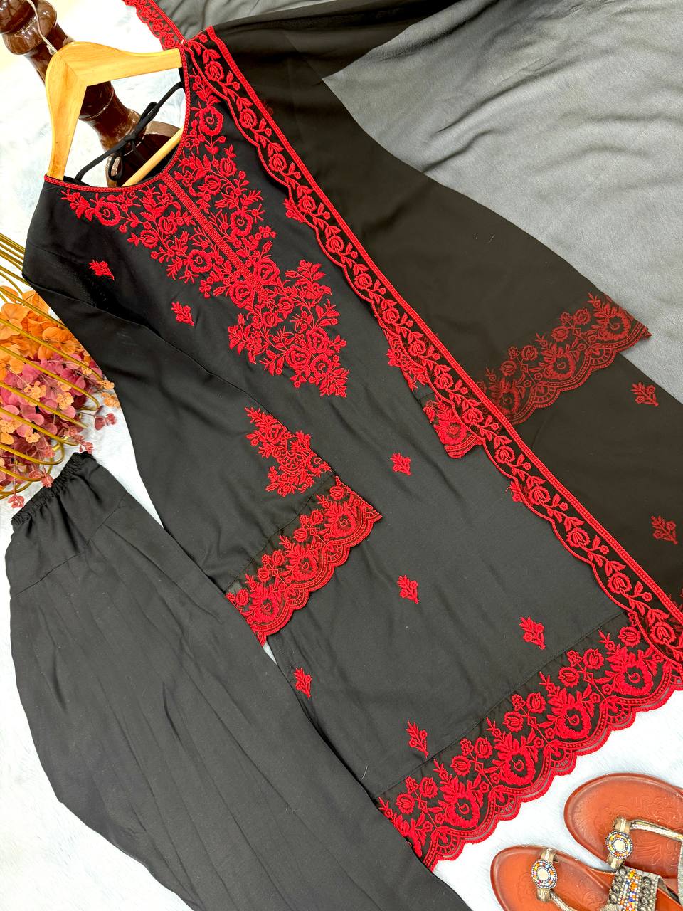 Embroidered Rayon Kurti Palazzo Set ClothsVilla