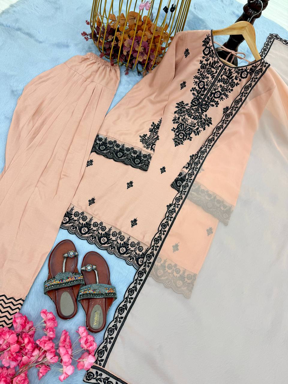Embroidered Rayon Kurti Palazzo Set ClothsVilla
