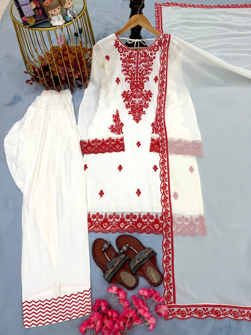 Embroidered Rayon Kurti Palazzo Set ClothsVilla