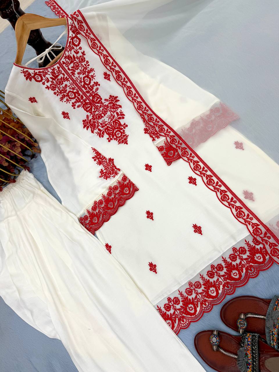 Embroidered Rayon Kurti Palazzo Set ClothsVilla