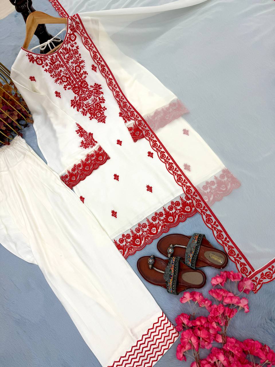 Embroidered Rayon Kurti Palazzo Set ClothsVilla