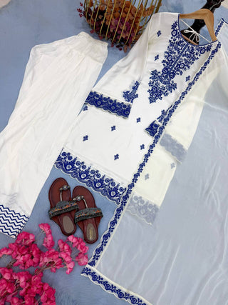 Embroidered Rayon Kurti Palazzo Set ClothsVilla