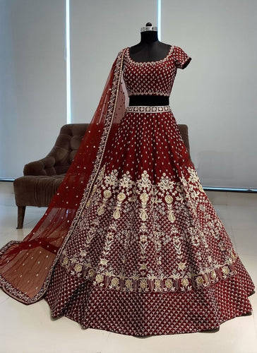 Embroidered Taffeta Lehenga Fabric Set with Dori Work & Sequins ClothsVilla