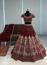 Load image into Gallery viewer, Embroidered Taffeta Lehenga Fabric Set with Dori Work &amp; Sequins ClothsVilla