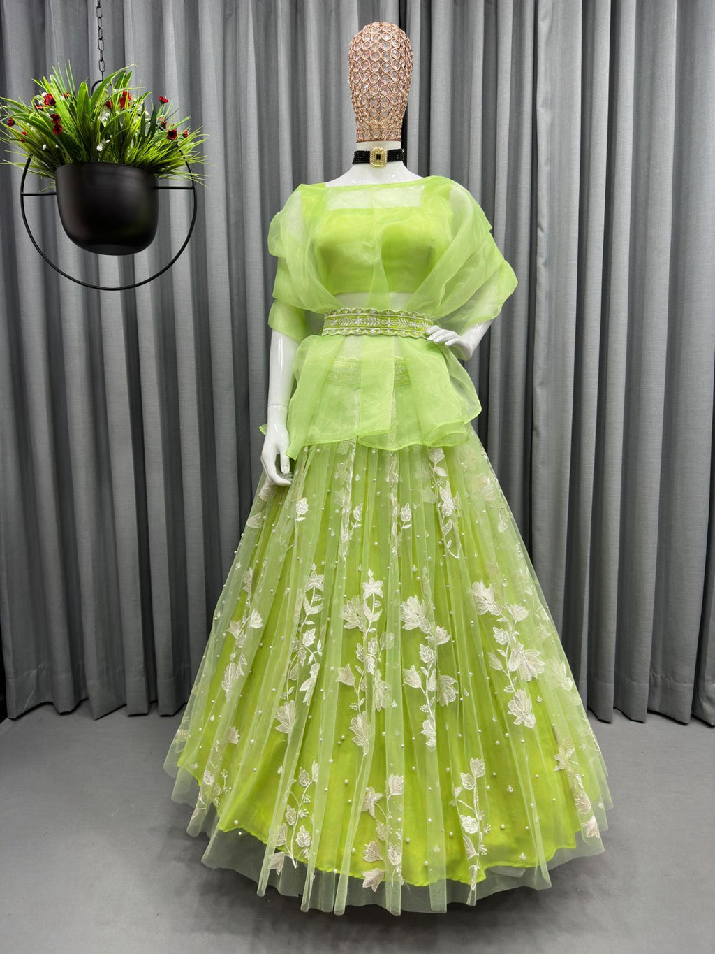 Enchanted Light Green Soft Net Embroidered Designer Lehenga ClothsVilla