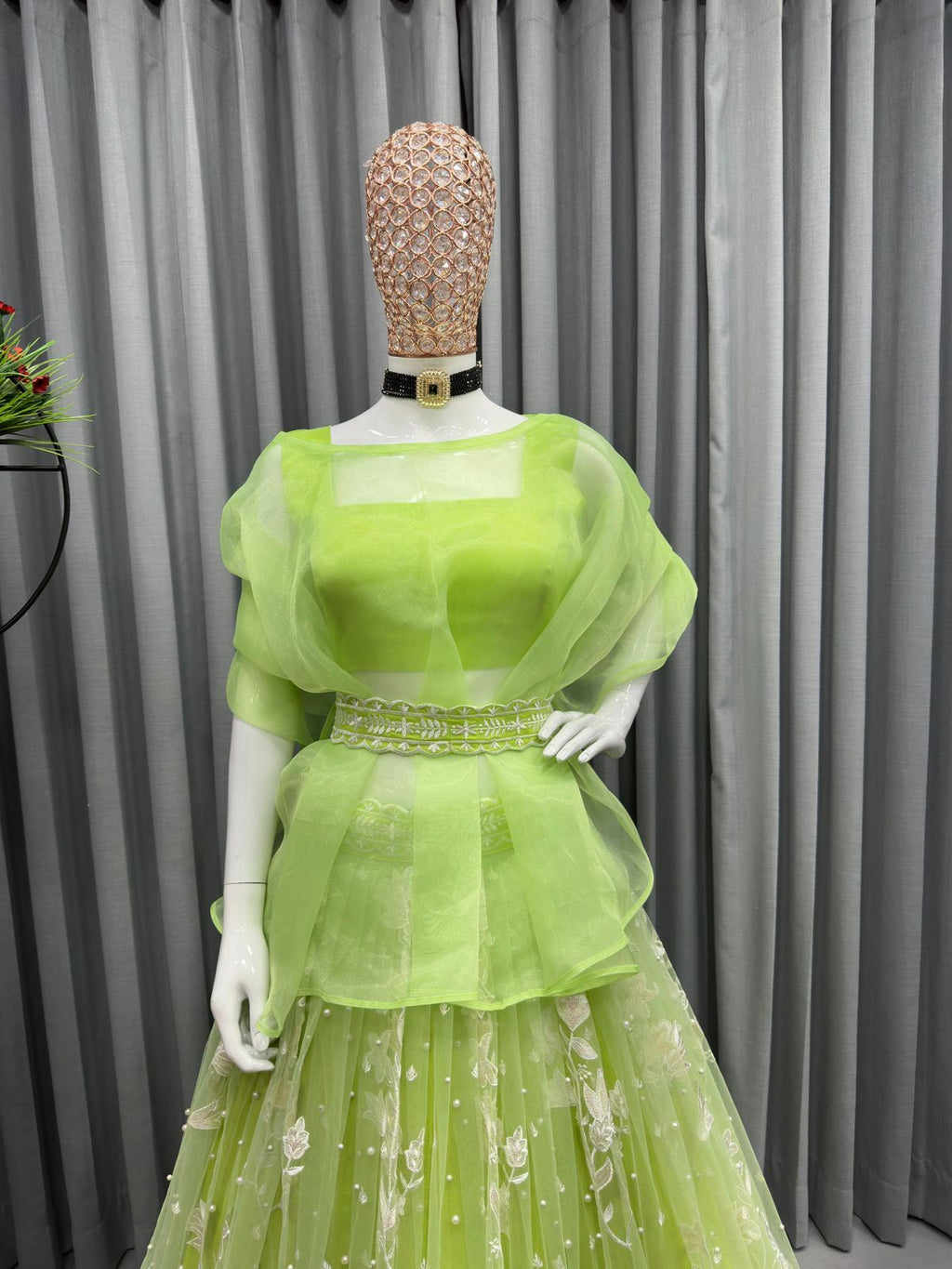 Enchanted Light Green Soft Net Embroidered Designer Lehenga ClothsVilla