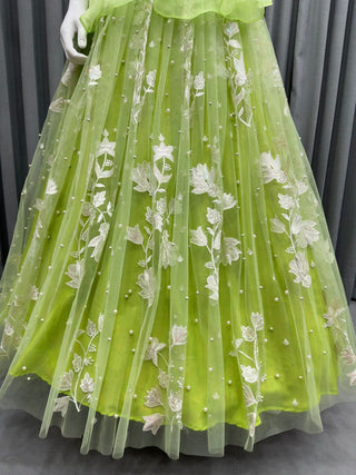 Enchanted Light Green Soft Net Embroidered Designer Lehenga ClothsVilla
