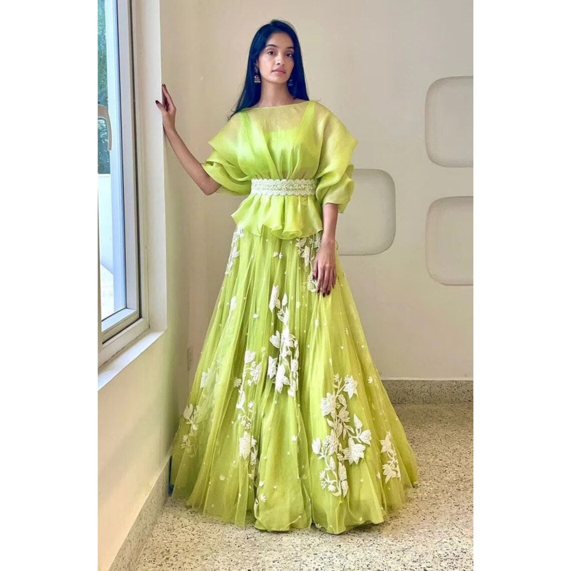 Enchanted Light Green Soft Net Embroidered Designer Lehenga ClothsVilla