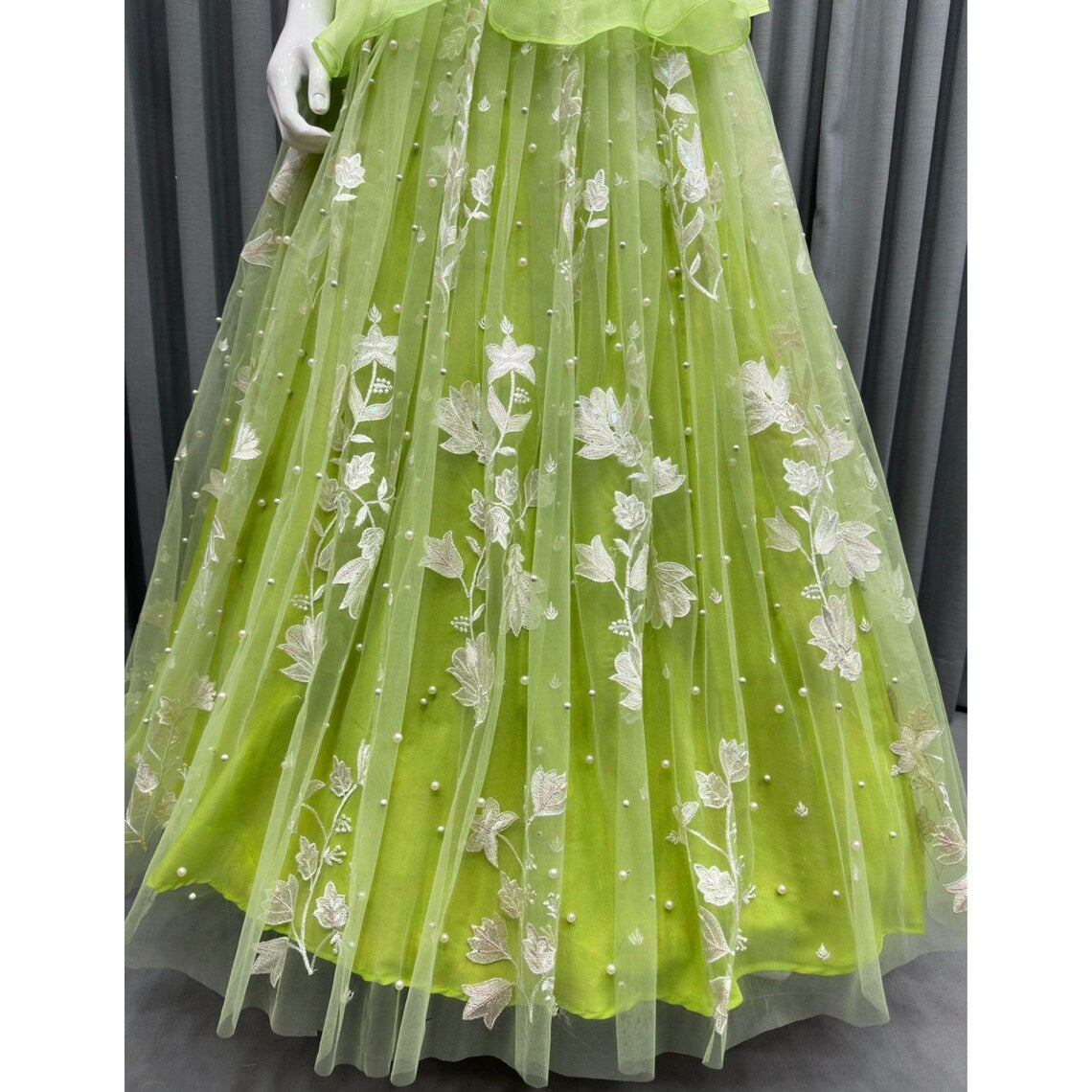 Enchanted Light Green Soft Net Embroidered Designer Lehenga ClothsVilla