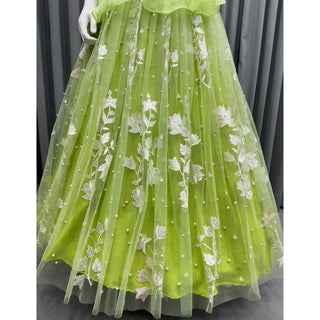 Enchanted Light Green Soft Net Embroidered Designer Lehenga ClothsVilla
