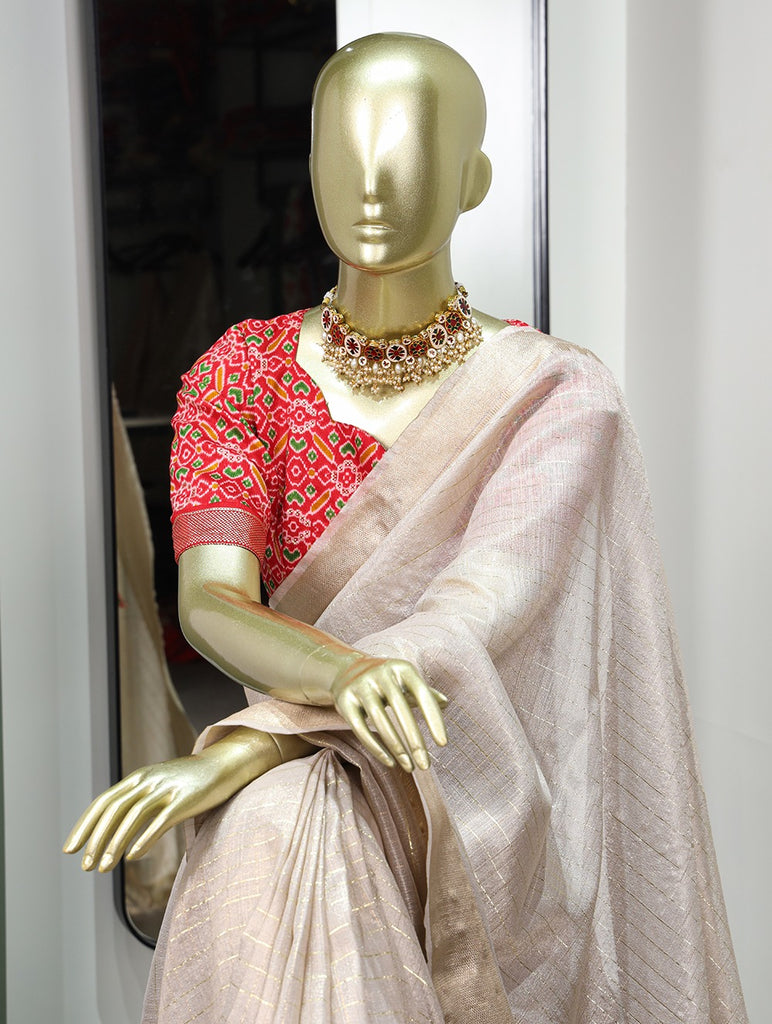 Enchanting Cream Khadi Organza Saree with Two Exquisite Blouse Options ClothsVilla