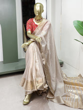 Load image into Gallery viewer, Enchanting Cream Khadi Organza Saree with Two Exquisite Blouse Options ClothsVilla