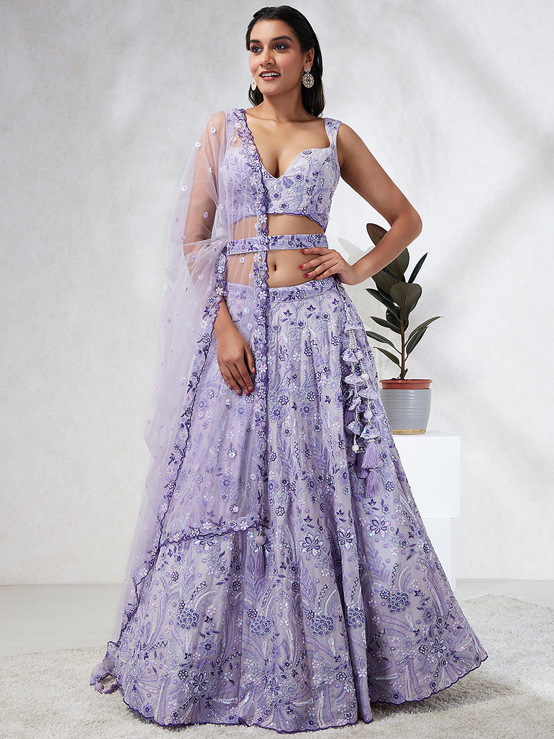 Enchanting Lavender Sequined Lehenga Choli Set with Exquisite Embroidery ClothsVilla