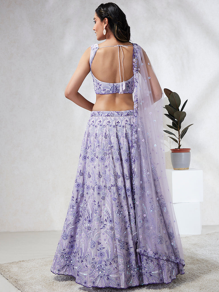 Enchanting Lavender Sequined Lehenga Choli Set with Exquisite Embroidery ClothsVilla
