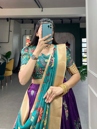 Enchanting Purple Dola Silk Lehenga Choli with Kalamkari Print ClothsVilla