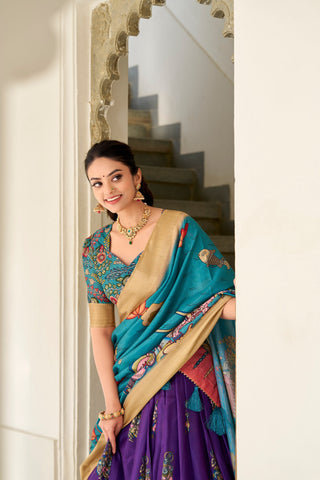 Enchanting Purple Dola Silk Lehenga Choli with Kalamkari Print ClothsVilla