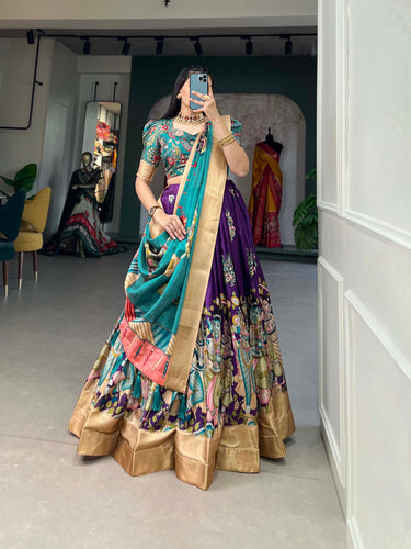 Enchanting Purple Dola Silk Lehenga Choli with Kalamkari Print ClothsVilla