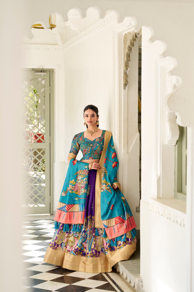 Enchanting Purple Dola Silk Lehenga Choli with Kalamkari Print ClothsVilla