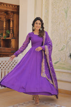 Load image into Gallery viewer, Enchanting Purple Russian Silk Gown-Dupatta Set with Exquisite Sequined Embroidery and Lace Border ClothsVilla