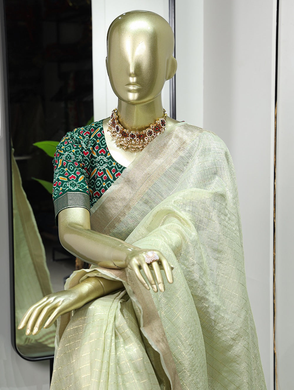 Enchanting Sea Green Khadi Organza Saree with Two Exquisite Blouse Options ClothsVilla