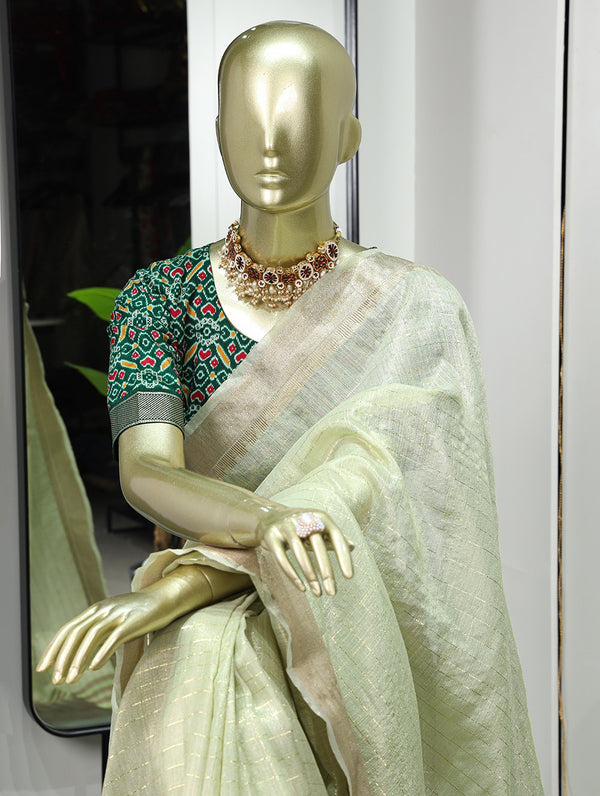 Enchanting Sea Green Khadi Organza Saree with Two Exquisite Blouse Options ClothsVilla