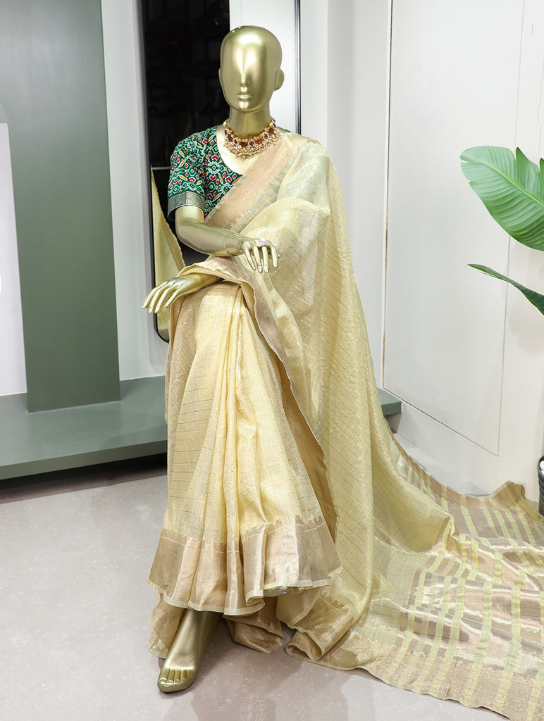 Enchanting Yellow Khadi Organza Saree with Two Exquisite Blouse Options ClothsVilla