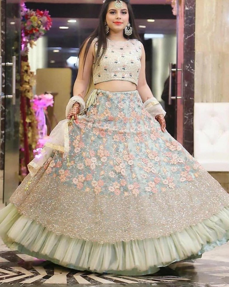 Enthralling Net Lehenga with Sequin Dupatta ClothsVilla