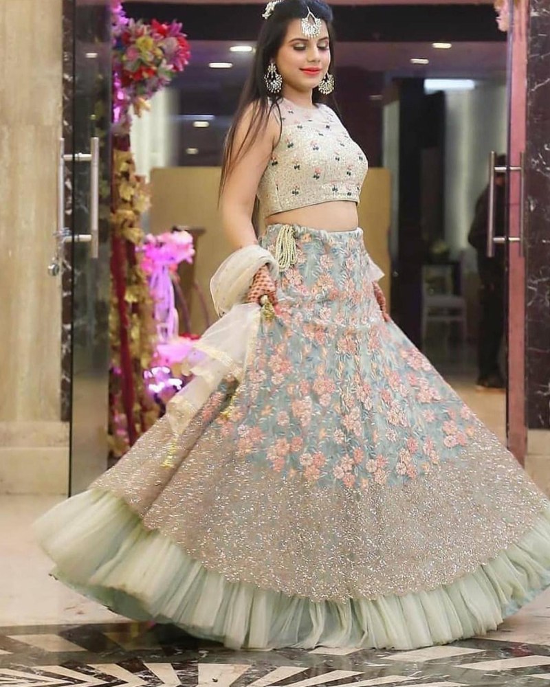 Enthralling Net Lehenga with Sequin Dupatta ClothsVilla