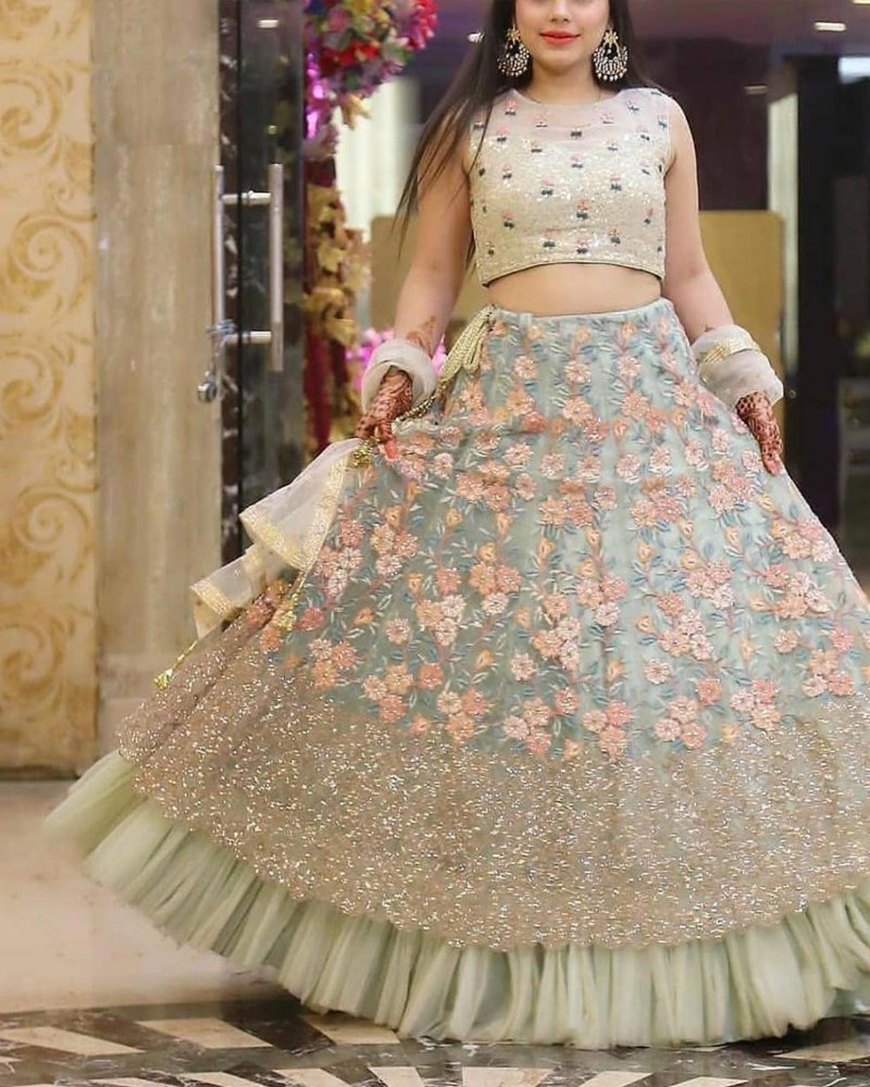 Enthralling Net Lehenga with Sequin Dupatta ClothsVilla