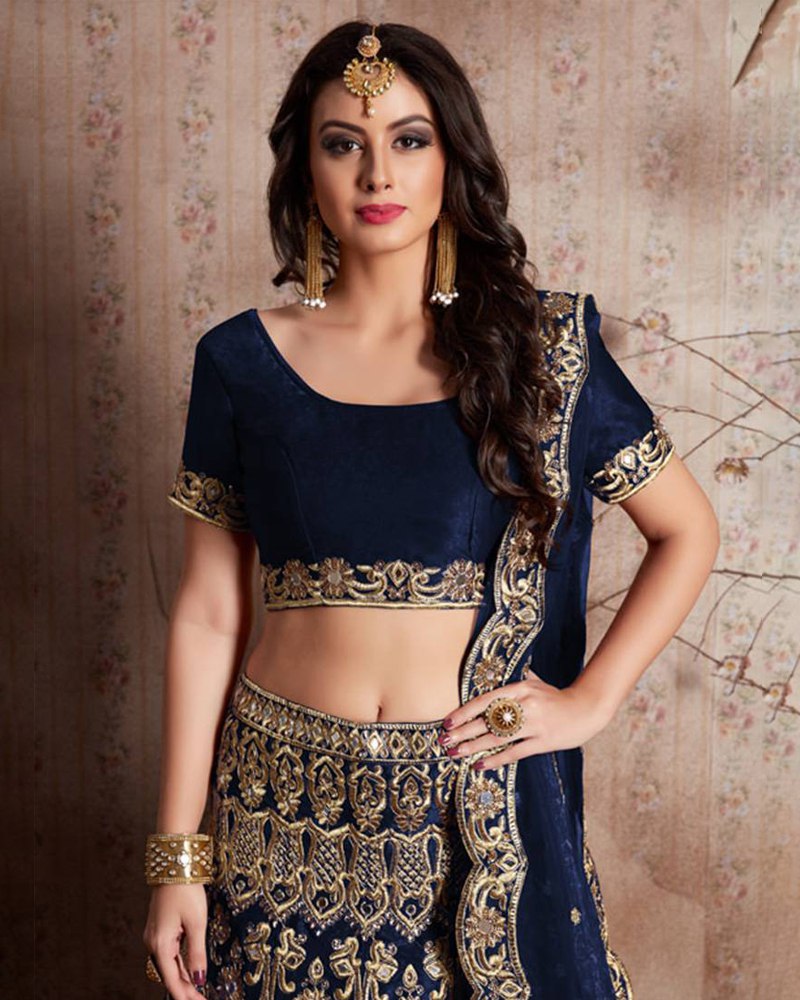 Enthralling Velvet Silk Blue Lehenga Choli Set with Jari-Dori Embroidery (Copy) ClothsVilla