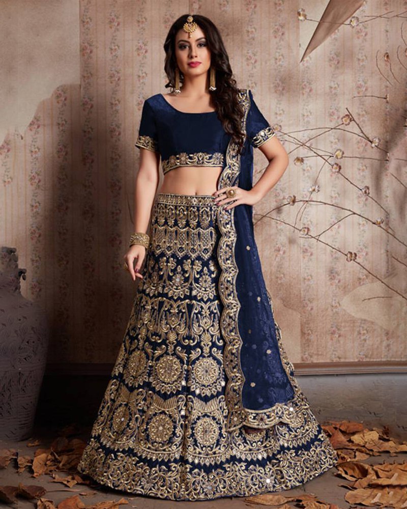 Enthralling Velvet Silk Blue Lehenga Choli Set with Jari-Dori Embroidery (Copy) ClothsVilla