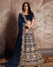 Load image into Gallery viewer, Enthralling Velvet Silk Blue Lehenga Choli Set with Jari-Dori Embroidery (Copy) ClothsVilla