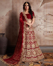 Load image into Gallery viewer, Enthralling Velvet Silk Red Lehenga Choli Set with Jari-Dori Embroidery ClothsVilla